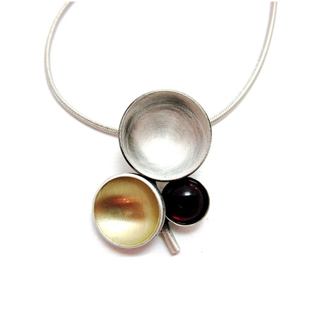 Two-tone "bowls" Pendant with Red Catsite by Crono Design - Click Image to Close